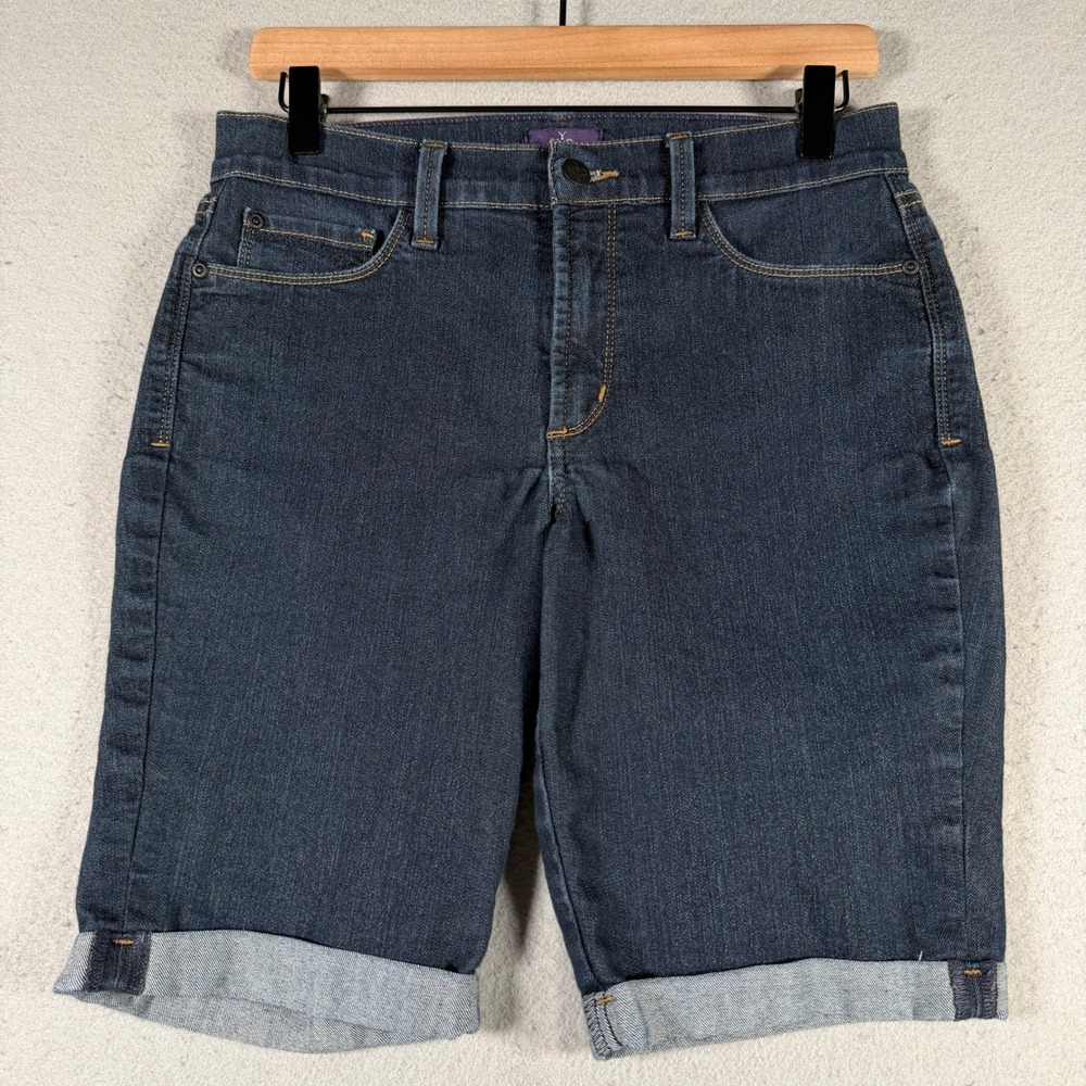 NYDJ Womens 6P Dark Wash Denim Bermuda Shorts Lift Tuck Cuffed P10Z1259 Indigo